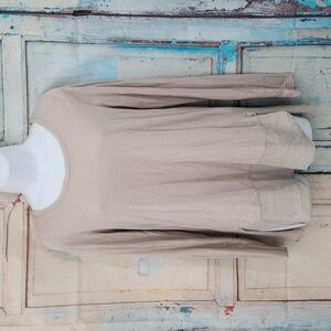 Henry Christ‎ Top Tan Round Neck Sheer Bottom Long Sleeve